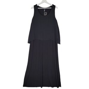 Alfani Popover Maxi Dress Womens Small Black Beaded Neckline Chiffon Overlay NEW
